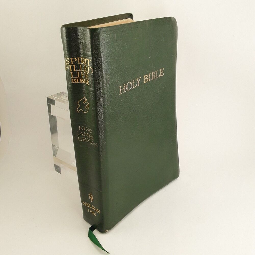 Spirit Filled Life Bible KJV, Red Letter, Green Bonded Leather,1991 Nelson 1355G